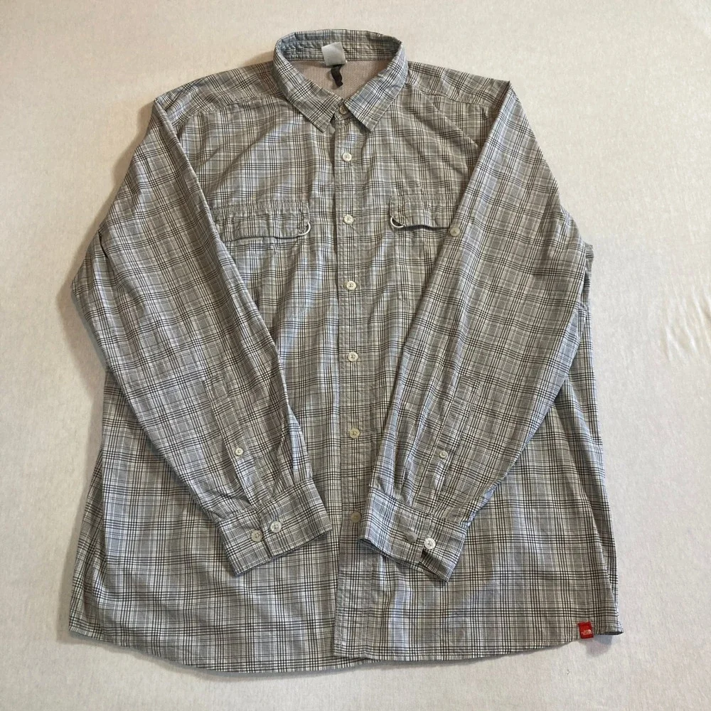 The‎ North Face Mens XXL Plaid Hiking Shirt Grey Long Sleeve Ventilated 2 Pocket